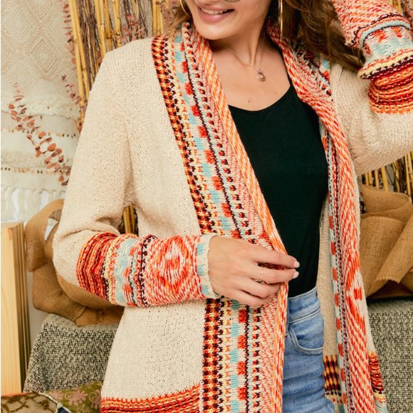 Tess Tribal Print Knit Cardigan with Fringe - Picture 6 of 8